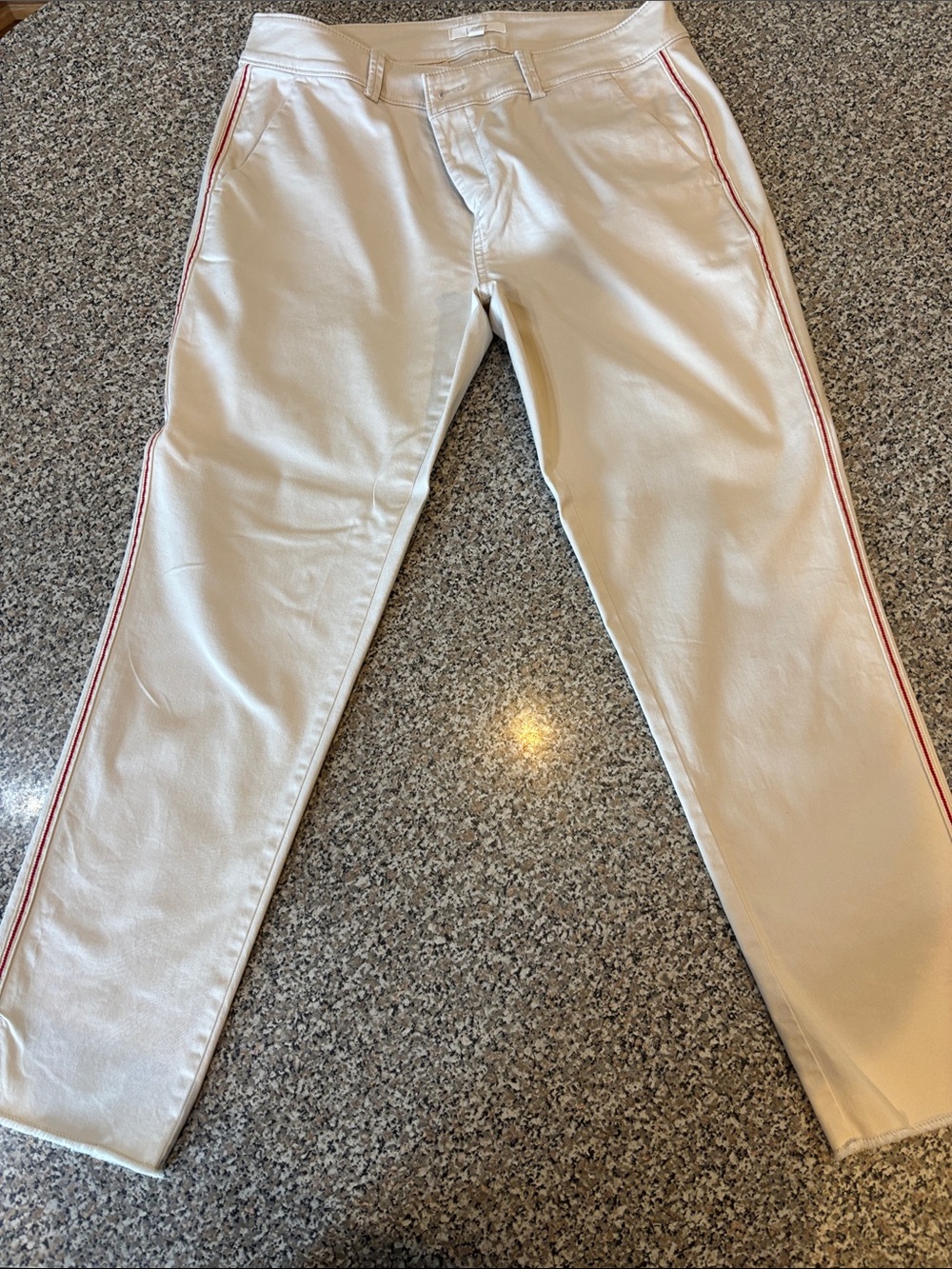 LOFT Cream Pants with Red Side Stripe Detail